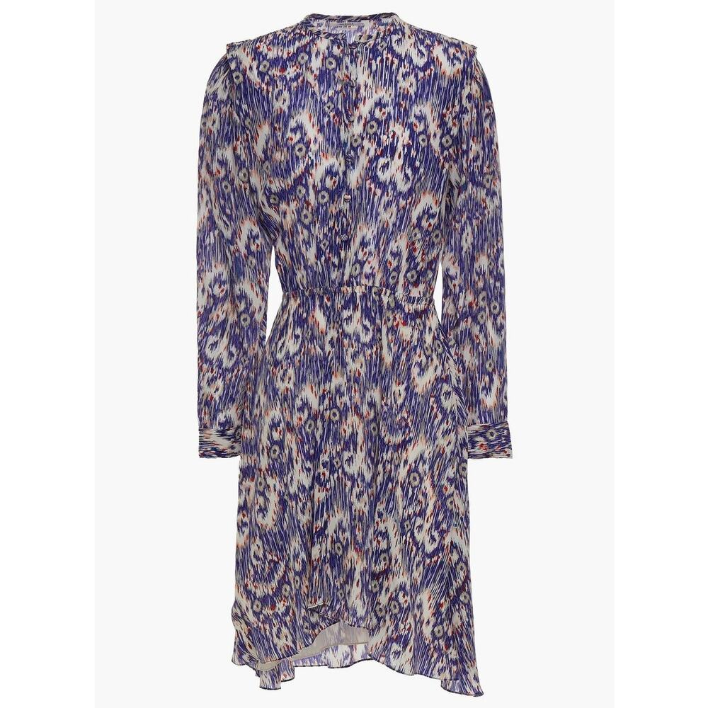 Isabel Marant Yandra Silk Ikat Dress Size XS Blue White Long Sleeve Chic French